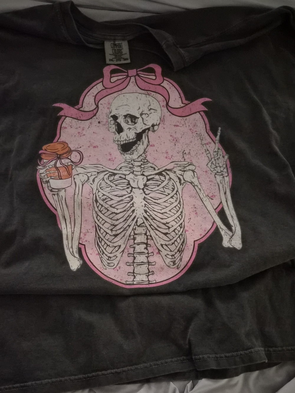 Comfort Colors Charcoal Tee with Pink Bow Graphic